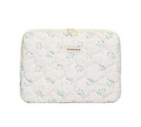 YIXANNX Gesteppte Laptophülle mit Blumenmotiv und kratzfestem Reißverschluss. Laptoptasche mit Kleiner für bauschige Laptophüllen, Weiß, 15 Zoll