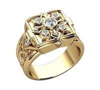 YIXANNX Hip Hop Vintage Siegelring mit Zirkonia Einlage, einzigartiger Punk Stil, Verlobungs und Hochzeitsring für Herren, Größe 7, 18 Karat, Edelstahl, modischer Pinky Ring, Golden