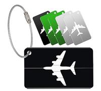 Yizhet 6 Stück Kofferanhänger aus Aluminium mit Adressschild & Edelstahlkabel - Wasserdichtes Etikett für Koffer, Taschen & Handgepäck (Schwarz, Silber, Grün)