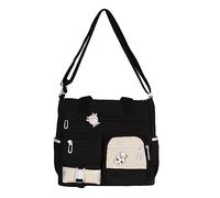 YIZITU Canvas-Reisetasche, lässige Umhängetasche, koreanische Schultertasche, großes Fassungsvermögen, vielseitig, Kuriertasche für Mädchen, Studen, Koreanisch, Schwarz , One Size
