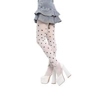 YIZITU Damenstrumpfhose, Vintage-Stil, gepunktet, seidig, mit Fuß, japanischer Stil, JK Girl, dünne Strumpfhosen, weiß, S-L