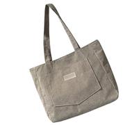 YIZITU Praktische Cord-Handtasche, große Kapazität, Schultertasche für Freizeit und Arbeit, tägliche Aufbewahrung, organisiert, stilvolle graue Einkaufstasche, hellgrau, One Size