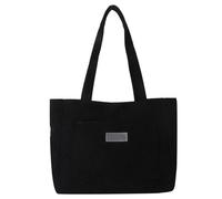 YIZITU Praktische Cord-Handtasche, große Kapazität, Schultertasche für Freizeit und Arbeit, tägliche Aufbewahrung, organisiert, stilvolle graue Einkaufstasche, Schwarz , One Size
