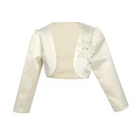 YiZYiF Baby Kinder Bolero Jacke Zum Festlich Hochzeit Mädchen Satin Schulterjacke Langarm Jäckchen Elfenbein/Weiß/Beige/Rosa Beige 110-116