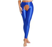 YiZYiF Damen Glänzende Strumpfhose Damen Ouvert Ölig Glanz Nylon Leggings Glatte Stretch Ballett Tanzhose Yogapants Blau XL