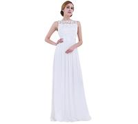 YiZYiF Elegante Damen Abendkleid Spitze Cocktailkleid Partykleider Festliche Hochzeit Brautjungfernkleid Chiffon Langes Maxi Kleider Gr. 34-46 Weiß 44