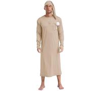YiZYiF Herren Nachthemd Mit Mütze Langarm Nachtwäsche Shirt Mit Knopfleiste Herren Damenkostüm Schlafwandler Fasching Schlafanzugparty Outfit Champagne L