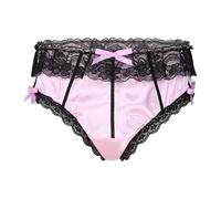 YiZYiF Herren Sissy Slip Satin Spitze Bikini Brief G-String Tanga mit Schleife Männer Sissy Dessous Reizwäsche Hipster Unterhose Schlüpfer Rosa C XL