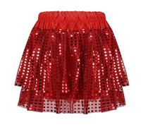 YiZYiF Kinder Mädchen Pailletten Rock Shorts Kurz Glitzer Tutu Ballett Tanzrock Röcke Glänzend Latein Jazz Bauchtanz Cheerleading Rock Rot 128-140