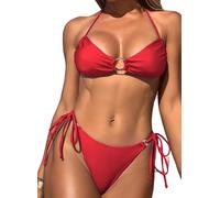 YKDLLF Damen Bikini Set Sexy Tanga String Bikini Badeanzüg Zweiteiliger Triangel mit Ring Badebekleidun Verstellbare Bikini Damen Set Sexy Badeanzug Bademode Hohe Taille Farbblock Zweiteiliger
