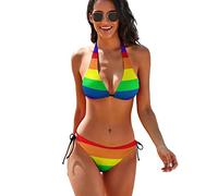 Ykklima Gay Pride LGBT Regenbogen-Flaggenmuster, Damen-Bikini-Set, sexy, 2-teilig, Triangel-Badeanzüge, Badeanzüge, Stil, XS