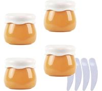 YKMYXZ, 4er-Pack, Leere rosafarbene 10-ml-Kosmetikdosen aus Kunststoff, Behälter for Lippenbalsam, Lotion, Aufbewahrungsbehälter for Gesichtscreme, Reiseflasche + 4 x Spatel(Geel)