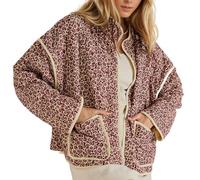 YKR Damen Cropped Puffer Jacke Blumendruck Gesteppte Pufferjacken Vorne Offene Leichte Kurze Jacke Trendy, Pink, XS