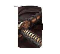 YKUDBN Herren-Geldbörse aus Leder, japanisches Samurai-Schwert-Druck, niedliches Portemonnaie für Damen, Reißverschluss-Geldbörse, geeignet für den täglichen Gebrauch, 19,7 x 11 x 3,5 cm, XB0608021,