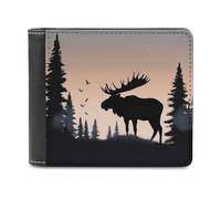 YKUDBN Herren-Geldbörse aus Leder, Motiv: Elch, Berg, Kiefernbaum, Wildnis, niedliches Portemonnaie für Damen, Reißverschluss-Geldbörse, geeignet für den täglichen Gebrauch, Elch, Berg, Kiefer,