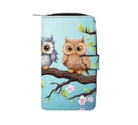 YKUDBN XB0608021 Herren-Geldbörse aus Leder, Motiv: Eulen auf einem Ast, niedliche Geldbörse für Damen, mit Reißverschluss, geeignet für den täglichen Gebrauch, 19,7 x 11 x 3,5 cm, XB0608021, Eulen