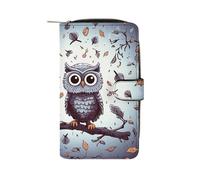 YKUDBN XB0608021 Herren-Geldbörse aus Leder, Motiv: Eulen-Baumzweige, niedliche Geldbörse für Damen, mit Reißverschluss, geeignet für den täglichen Gebrauch, 19,7 x 11 x 3,5 cm, Eulen-Baumzweige, 19,7