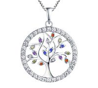 YL Damen Lebensbaum Anhänger mit Kette 925 Sterlingsilber Bunt Zirkonia Baum des Lebens Anhänger Halskette für Damen Mutter, Kettenlänge 45-48 CM