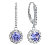 YL Damen Ohrhänger 925 Sterling Silber Dezember Geburtsstein Tansanit Zirkonia Runden Tropfen Ohrringe