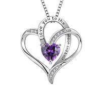 YL Herz Halskette 925 Sterling Silber Schliff Februar Geburtsstein Amethyst Gravur "I love you to the moon and back" Anhänger für Damen,Kette 45+3CM