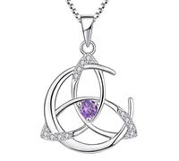 YL Keltische Halskette 925 Sterling Silber Februar Geburtsstein Amethyst Mond und keltischer Knoten Anhänger für Damen, Kettenlänge 45+3CM