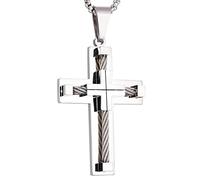 YL Kreuz Halskette Edelstahl mit weiß vergoldeten Jesus Christ Anhänger Halskette für Herren, 60cm Runde Kastenkette