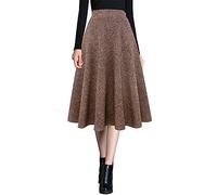 Ylingjun Damen Warme Wolle Midi Röcke Winter Herbst Hohe Elastische Taille A Linie Ausgestellte Wollröcke, Dunkles Khaki, Mittel