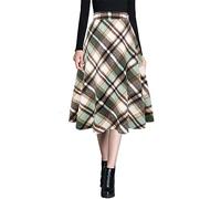 Ylingjun Damen Warme Wolle Midi Röcke Winter Herbst Hohe Elastische Taille A Linie Ausgestellte Wollröcke, Grün 02, Klein