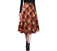 Ylingjun Damen Warme Wolle Midi Röcke Winter Herbst Hohe Elastische Taille A Linie Ausgestellte Wollröcke, Orange/Abendrot im Zickzackmuster (Sunset Chevron), Groß