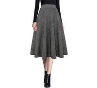 Ylingjun Damen Warme Wolle Midi Röcke Winter Herbst Hohe Elastische Taille A Linie Ausgestellte Wollröcke, Schwarz, Groß