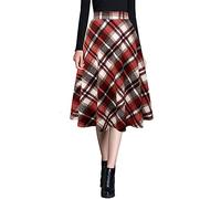 Ylingjun Damen Warme Wolle Midi Röcke Winter Herbst Hohe Elastische Taille A Linie Ausgestellte Wollröcke, Weinrot, Klein