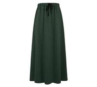 Ylingjun Langer Damenrock aus Jersey, warm, mit Fleece gefüttert, elastische Taille, A-Linie, ausgestellter Winterrock, Dunkelgrün, Groß