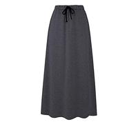 Ylingjun Langer Damenrock aus Jersey, warm, mit Fleece gefüttert, elastische Taille, A-Linie, ausgestellter Winterrock, grau dunkel, Groß