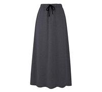 Ylingjun Langer Damenrock aus Jersey, warm, mit Fleece gefüttert, elastische Taille, A-Linie, ausgestellter Winterrock, grau dunkel, Mittel