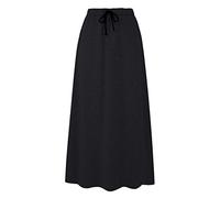 Ylingjun Langer Damenrock aus Jersey, warm, mit Fleece gefüttert, elastische Taille, A-Linie, ausgestellter Winterrock, Schwarz, Groß