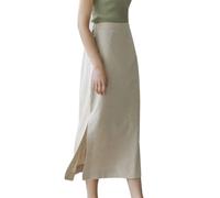 Ylingjun Langer Damenrock mit hoher Taille, gerader Baumwollleinen, mit Schlitz, Beige, Klein