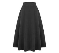 Ylingjun Langer karierter Wollrock für Damen, Winter, Herbst, warm, hohe elastische Taille, A-Linie, ausgestellt, plissiert, Wolle, Schottenkaroröcke, Pure Dark Grey, Klein