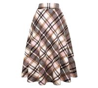 Ylingjun Langer Karierter Wollrock für Damen, Winter, Herbst, warm, hohe elastische Taille, A-Linie, ausgestellt, plissiert, Wolle, Schottenkaroröcke, Rosa 01, X-Groß