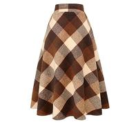 Ylingjun Langer Karierter Wollrock für Damen, Winter, Herbst, warm, hohe elastische Taille, A-Linie, ausgestellt, plissiert, Wolle, Schottenkaroröcke, Big Plaid Kaffee, Mittel