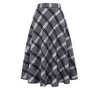 Ylingjun Langer Karierter Wollrock für Damen, Winter, Herbst, warm, hohe elastische Taille, A-Linie, ausgestellt, plissiert, Wolle, Tartan Röcke, grau, XX-Large