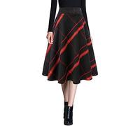 Ylingjun Warme Damen-Midi-Röcke, Winter, Herbst, hohe elastische Taille, A-Linie, ausgestellter Wollrock, Schwarz Rot, Mittel