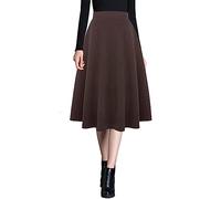 Ylingjun Warme Damen-Midi-Röcke, Winter, Herbst, hohe elastische Taille, A-Linie, ausgestellter Wollrock, Reiner Kaffee, XX-Large