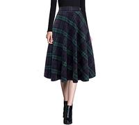Ylingjun Warme Damen-Midi-Röcke, Winter, Herbst, hohe elastische Taille, A-Linie, ausgestellter Wollrock, Grün , Groß