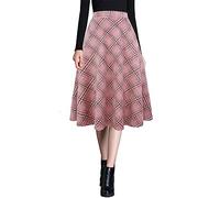 Ylingjun Warme Damen-Midi-Röcke, Winter, Herbst, hohe elastische Taille, A-Linie, ausgestellter Wollrock, Pink, Groß