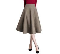 Ylingjun Warme Woll-Midiröcke für Damen, Winter, Herbst, hohe elastische Taille, A-Linie, ausgestellte Wollröcke, Pure Khaki, Groß