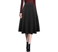 Ylingjun Warme Woll-Midiröcke für Damen, Winter, Herbst, hohe elastische Taille, A-Linie, ausgestellte Wollröcke, Pure Dark Grey, Mittel