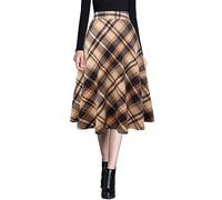 Ylingjun Warme Woll-Midiröcke für Damen, Winter, Herbst, hohe elastische Taille, A-Linie, ausgestellte Wollröcke, Braun, Mittel