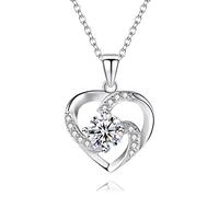 YLLZJ Silber Halskette für Frauen mit Kristall Herz Anhänger, 45 cm, Modernes Design, Party, Hochzeit, Geschenk