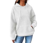 YloveM Causal Hoodie Damen Oversize warm lang Waffel Kapuzenpullover mit Zip elbsand Pullover Sweatshirt mit Kapuze Weiß XL
