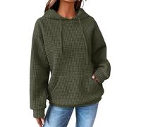 YloveM Causal Hoodie Damen Oversize warm lang Waffel Kapuzenpullover mit Zip elbsand Pullover Sweatshirt mit Kapuze Olivgrün M